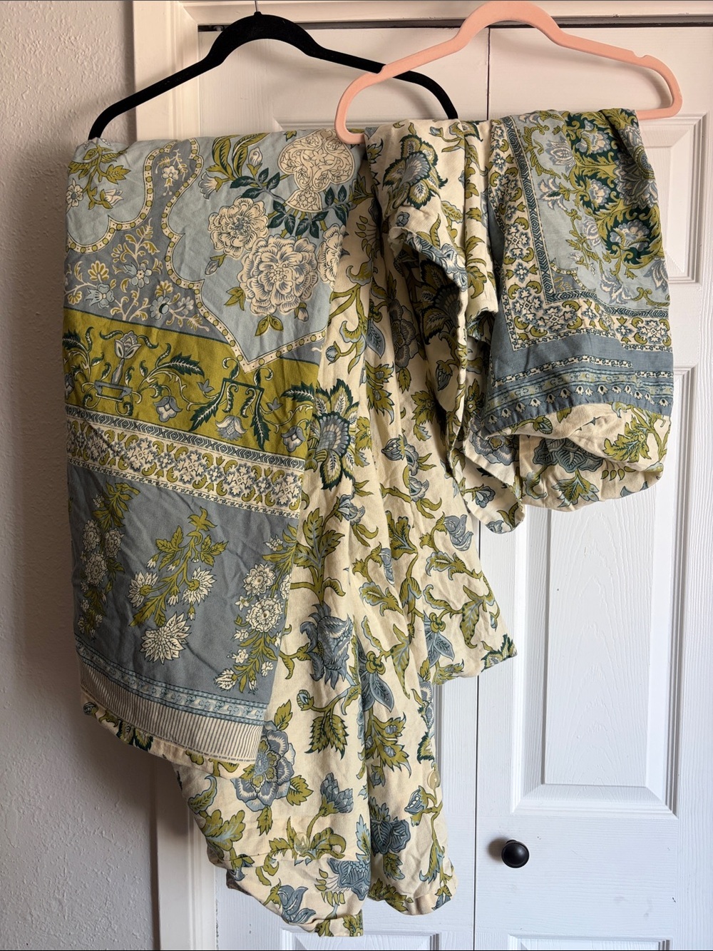 Vintage Pottery Barn Floral Block Print Linen Duvet Cover + 2 Pillowcases 2 Sham - Picture 3 of 12
